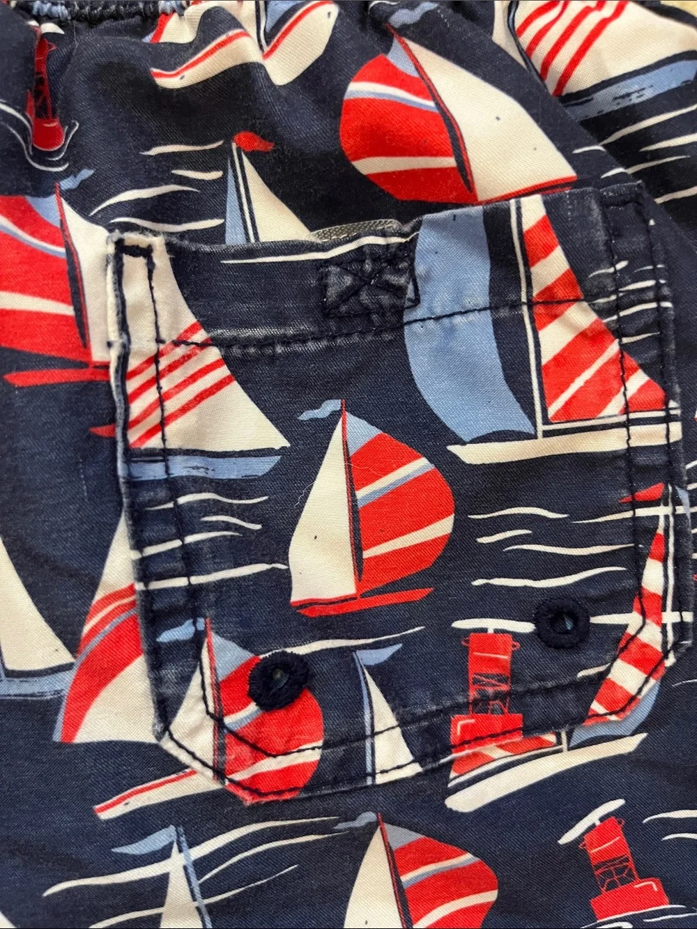 Janie and Jack Navy Swim Shorts with Red & Light Blue Sailboat Print